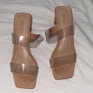 SCHUTZ Nude Heels with Clear Straps